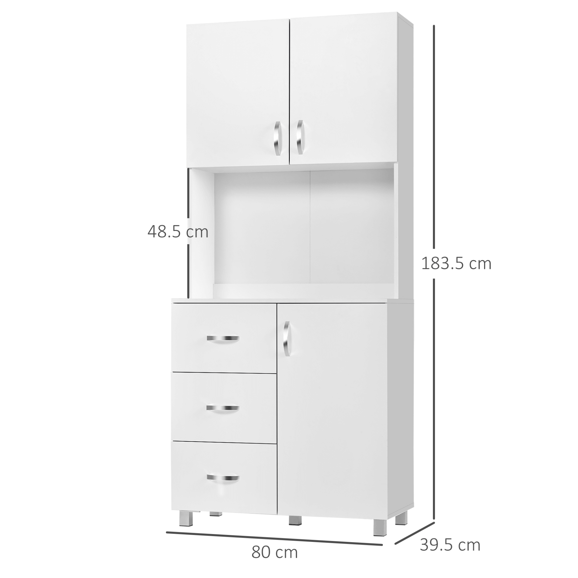 HOMCOM White Freestanding Kitchen Cupboard with Storage, Organize your kitchen stylishly with the HOMCOM cupboard featuring adjustable shelves, drawers, and a sleek modern design.