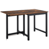 Foldable Dining Table | Rustic Brown Drop Leaf Console, Space-saving industrial-style foldable dining table with a drop leaf design. Features a durable metal frame and wheels for easy extension and storage.