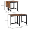 Foldable Dining Table | Rustic Brown Drop Leaf Console, Space-saving industrial-style foldable dining table with a drop leaf design. Features a durable metal frame and wheels for easy extension and storage.