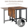 Foldable Dining Table | Rustic Brown Drop Leaf Console, Space-saving industrial-style foldable dining table with a drop leaf design. Features a durable metal frame and wheels for easy extension and storage.