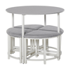 Modern Round Dining Table Set with 4 Stools, Perfect for family gatherings, this set features a compact, space-saving design with four upholstered stools that tuck neatly under the table.