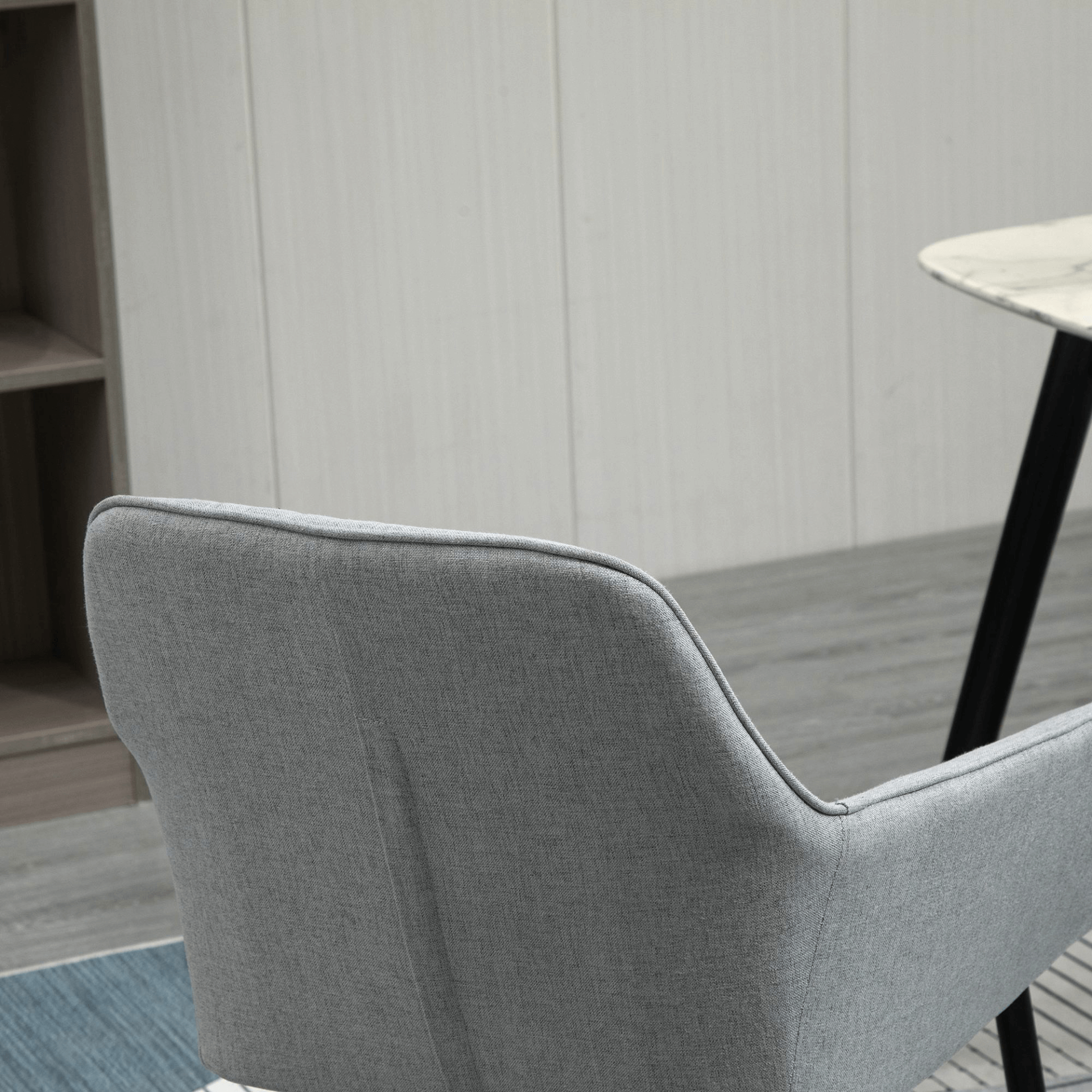 Mid-Century Light Grey Dining Chairs - Set of 2, Elevate your dining space with our Set of 2 Light Grey Linen Upholstered Dining Chairs, metal legs and mid-century modern design. Perfect for dining rooms.