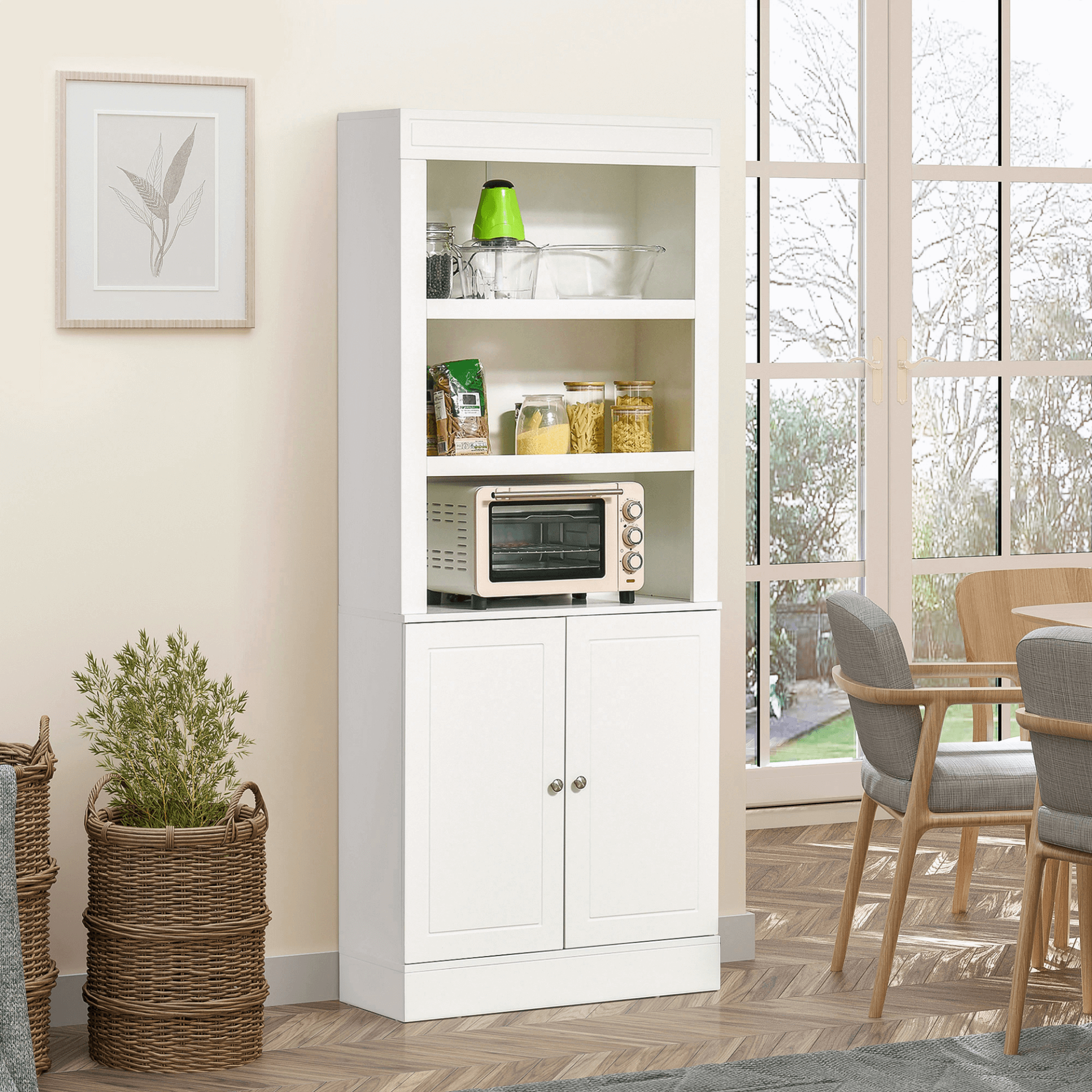 HOMCOM 6-Tier Kitchen Cupboard - Maximize Space, Maximize your kitchen space with the HOMCOM freestanding cupboard featuring adjustable shelves and ample storage for all your essentials.