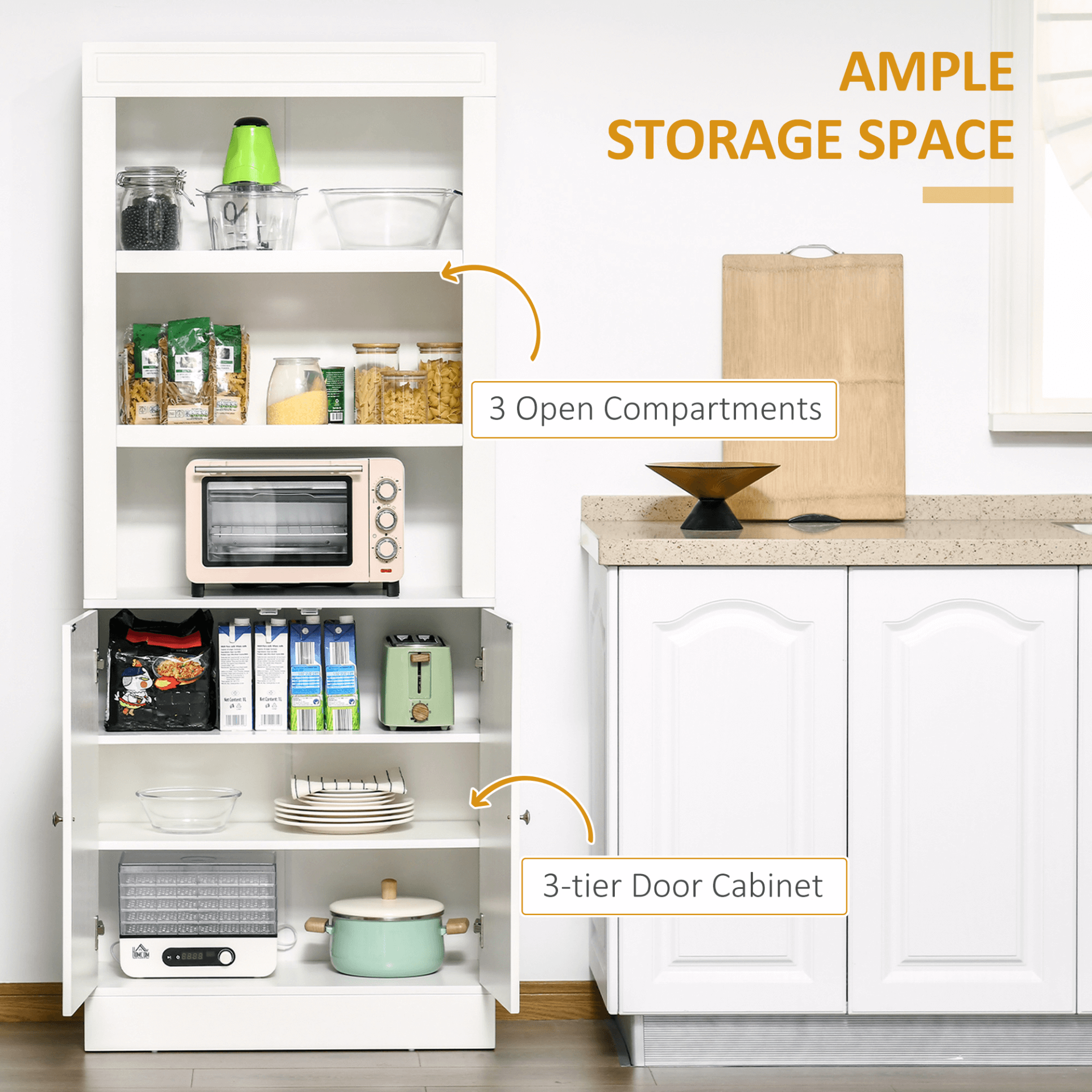 HOMCOM 6-Tier Kitchen Cupboard - Maximize Space, Maximize your kitchen space with the HOMCOM freestanding cupboard featuring adjustable shelves and ample storage for all your essentials.