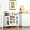 HOMCOM Modern Sideboard Storage Cabinet - White, Upgrade your space with the HOMCOM Sideboard. Features glass doors, a drawer, and a 12-bottle wine rack for stylish storage solutions.