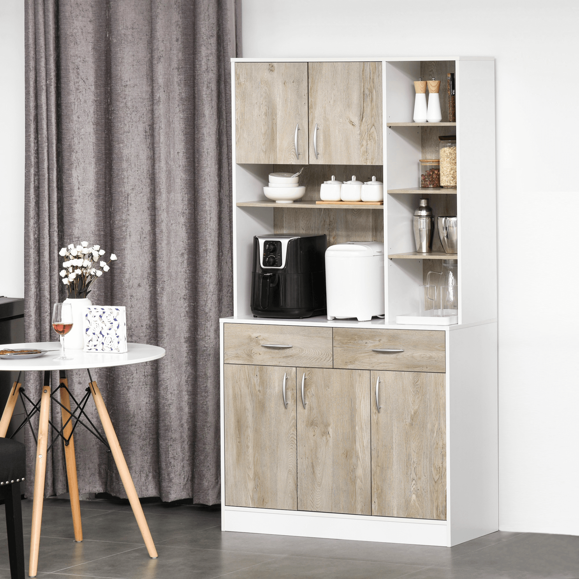 HOMCOM Kitchen Cupboard Sideboard Storage Unit, Versatile HOMCOM storage sideboard with adjustable shelves and drawers. Perfect for kitchens, dining rooms, and living areas.