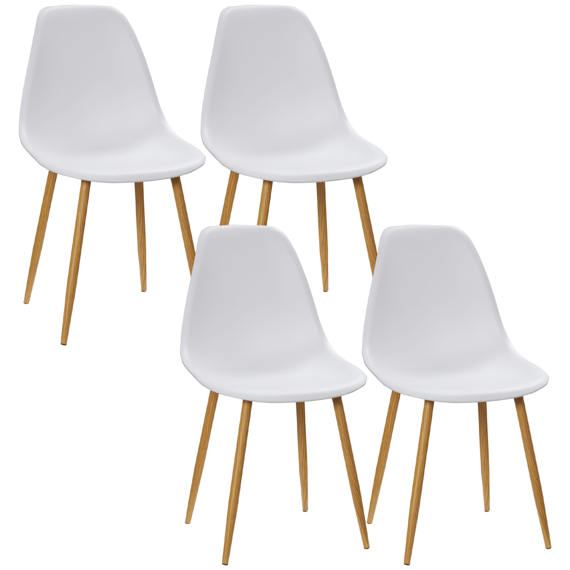 Retro Dining Chairs Set of 4 - Curved Back & Metal Legs, Upgrade your space with these Scandinavian style chairs featuring white seats and wood-effect metal legs. Perfect for kitchen, dining, and living rooms.