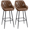 HOMCOM Set of 2 Retro Bar Stools - Elegant Brown Design, Elevate your dining area with HOMCOM's sleek retro bar stools. This set of two features faux leather upholstery and stylish steel legs.