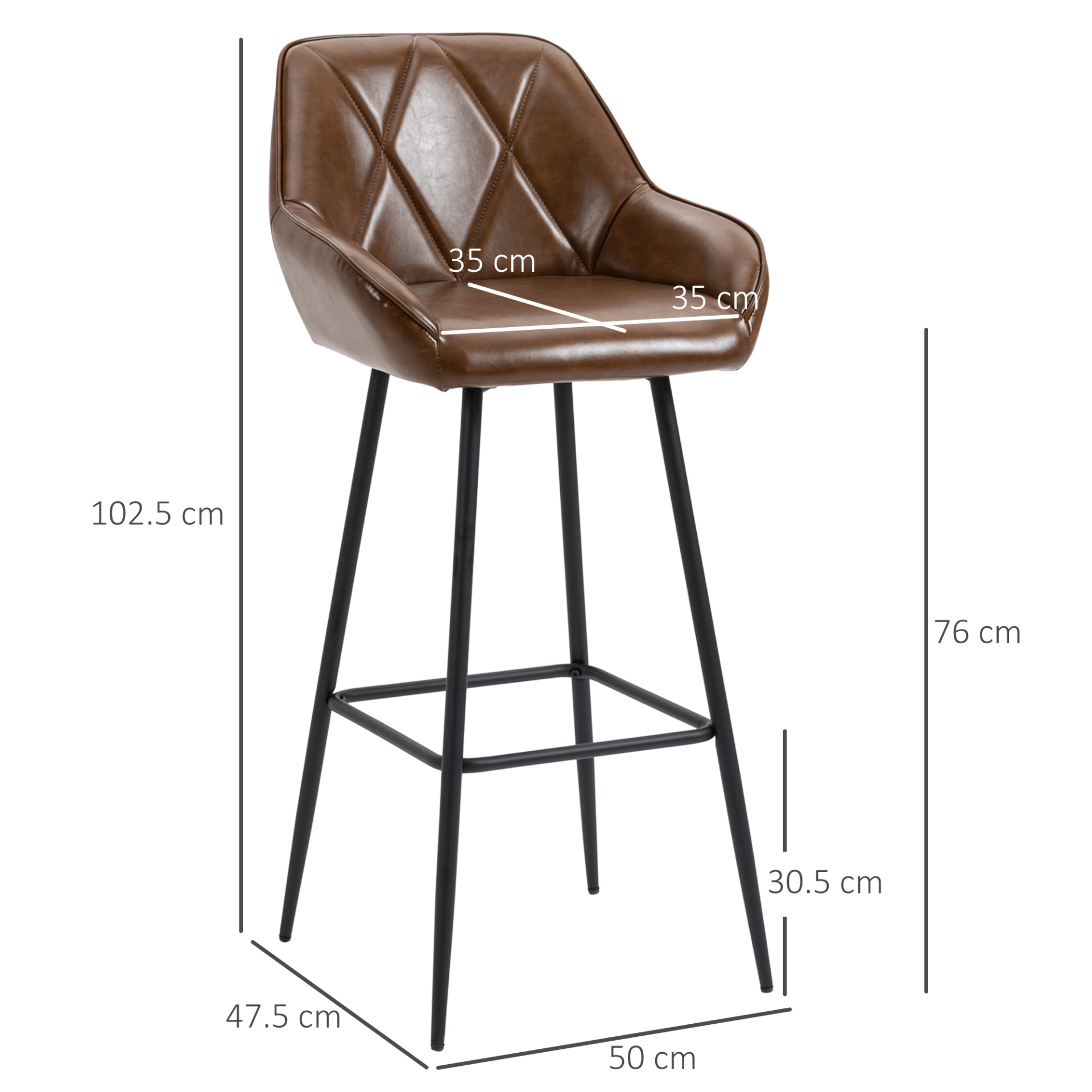 HOMCOM Set of 2 Retro Bar Stools - Elegant Brown Design, Elevate your dining area with HOMCOM's sleek retro bar stools. This set of two features faux leather upholstery and stylish steel legs.