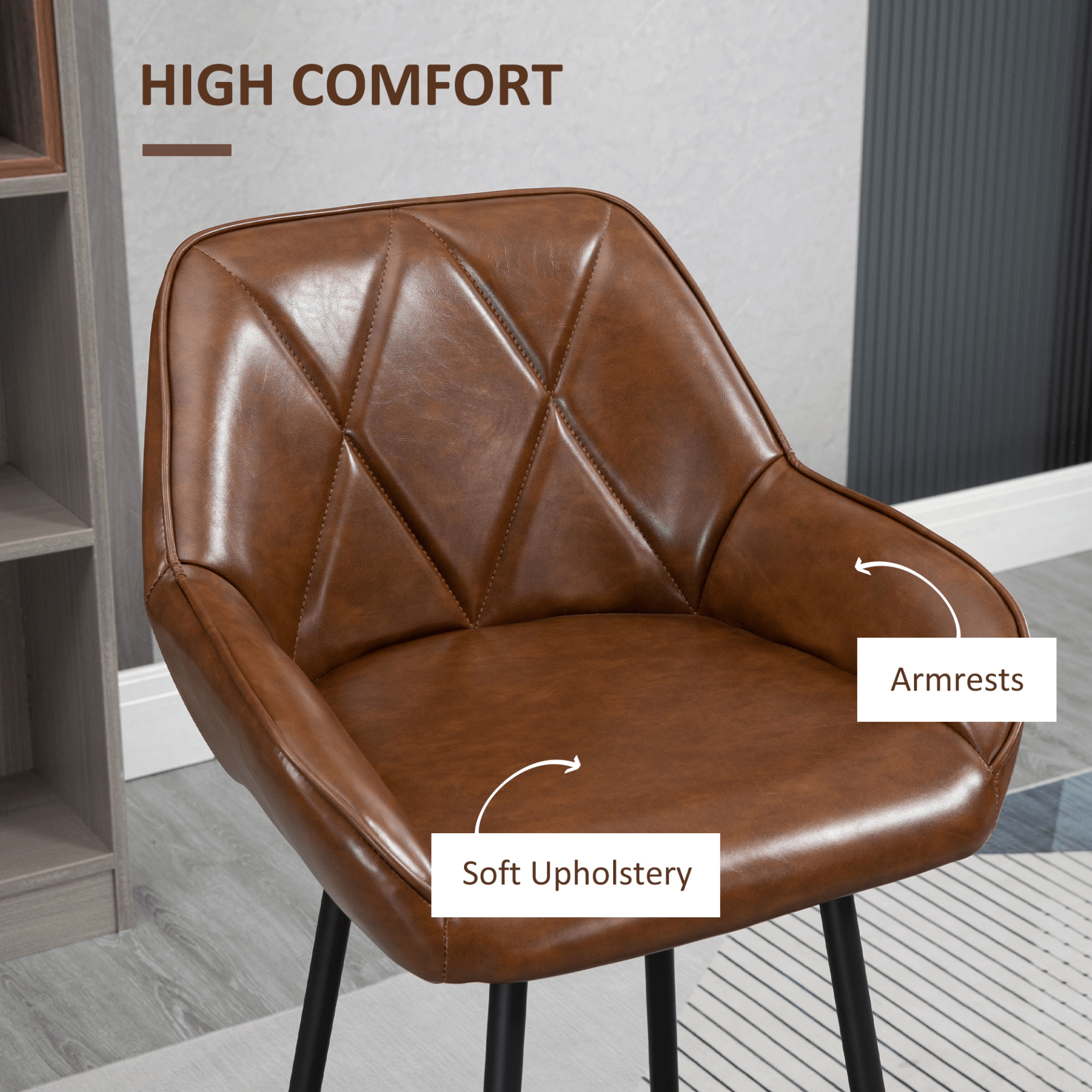 HOMCOM Set of 2 Retro Bar Stools - Elegant Brown Design, Elevate your dining area with HOMCOM's sleek retro bar stools. This set of two features faux leather upholstery and stylish steel legs.