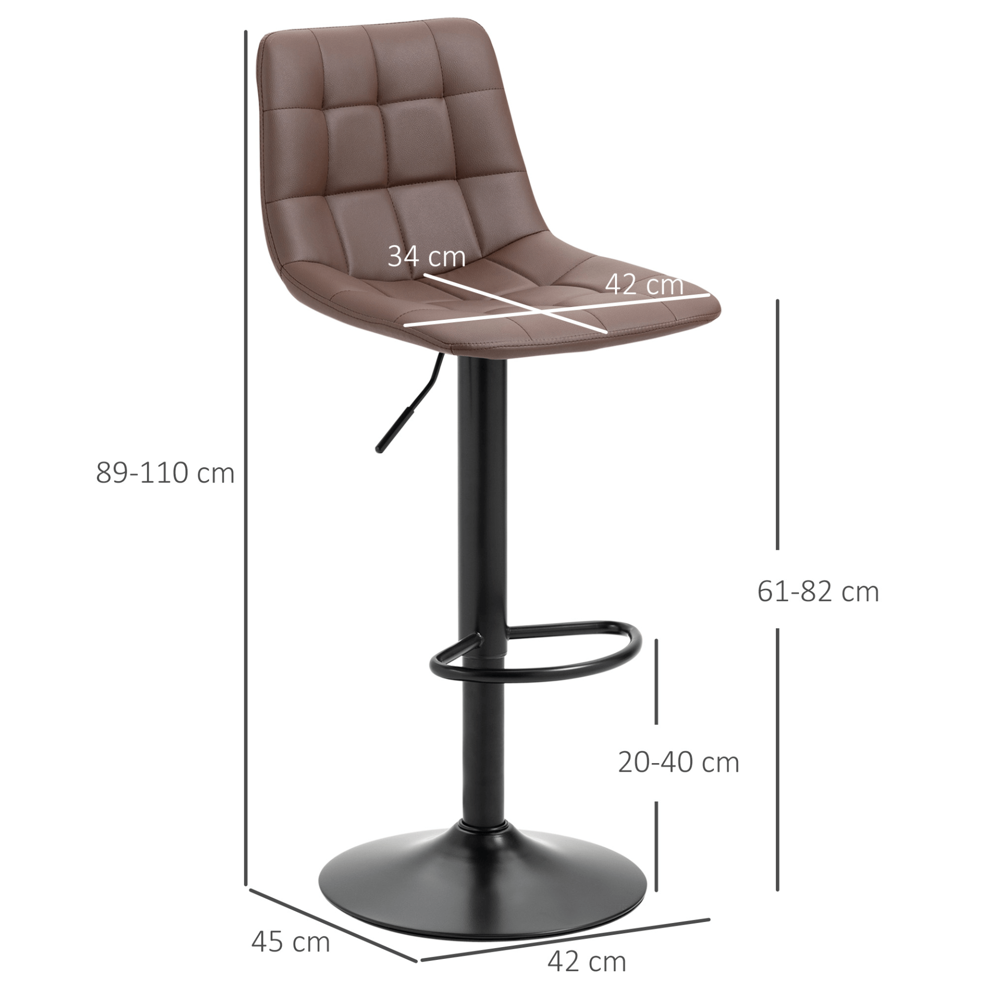 HOMCOM Adjustable Bar Stools Set of 2 - Brown, Enjoy comfort and style with these modern swivel bar stools, perfect for any kitchen or home pub. Upgrade your seating experience today!