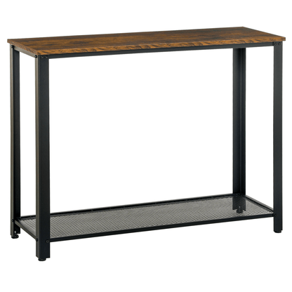 Vintage Industrial Console Table - Rustic Brown, Enhance your decor with this vintage console table. Perfect for hallway or living room, it features a sturdy metal frame and bottom mesh shelf.