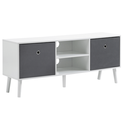 TV Cabinet Stand with Foldable Drawers & Shelves, Organize your space with our TV cabinet for 50" flat screens. Features fabric drawers, shelves, and efficient cable management. Stylish and stable design.