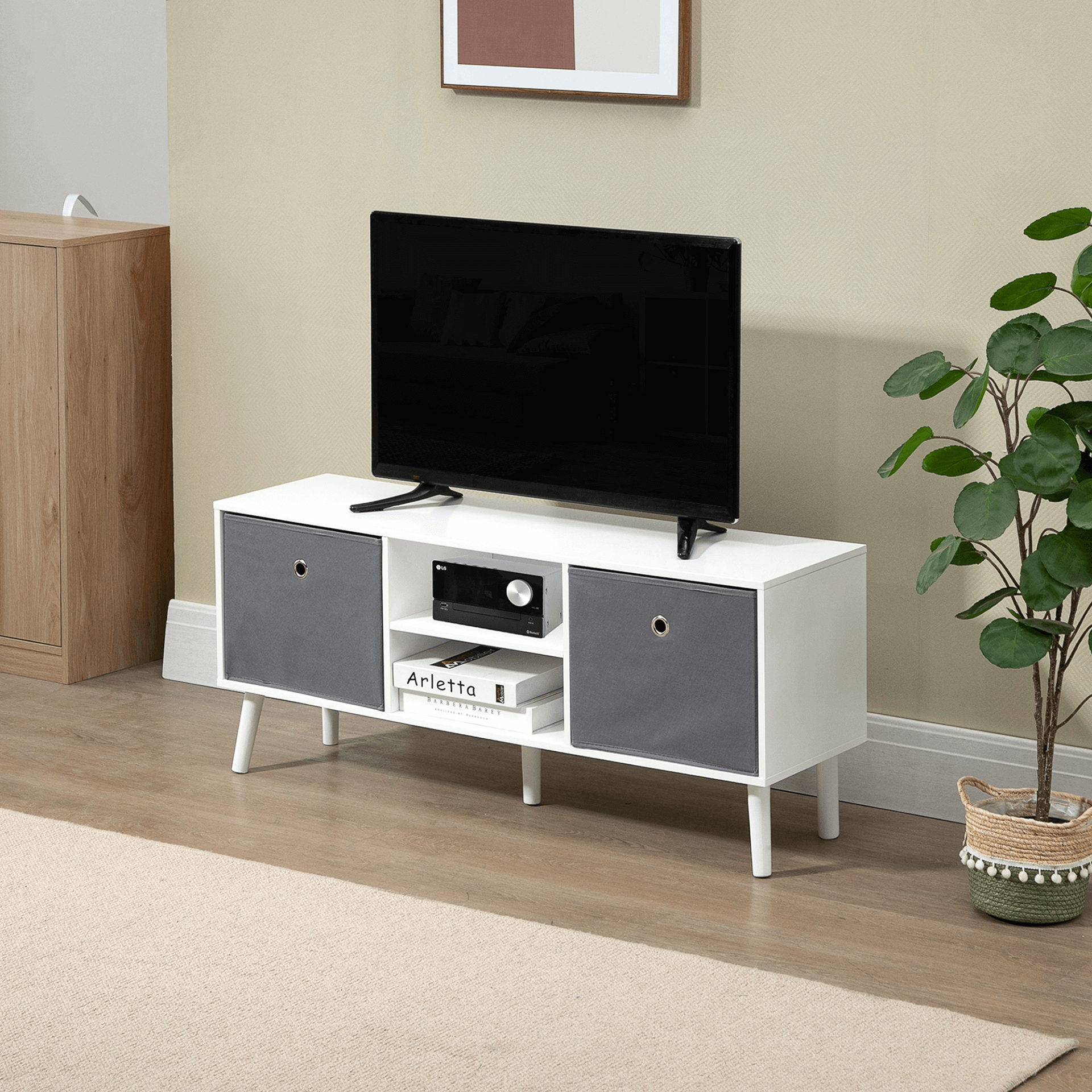 TV Cabinet Stand with Foldable Drawers & Shelves, Organize your space with our TV cabinet for 50