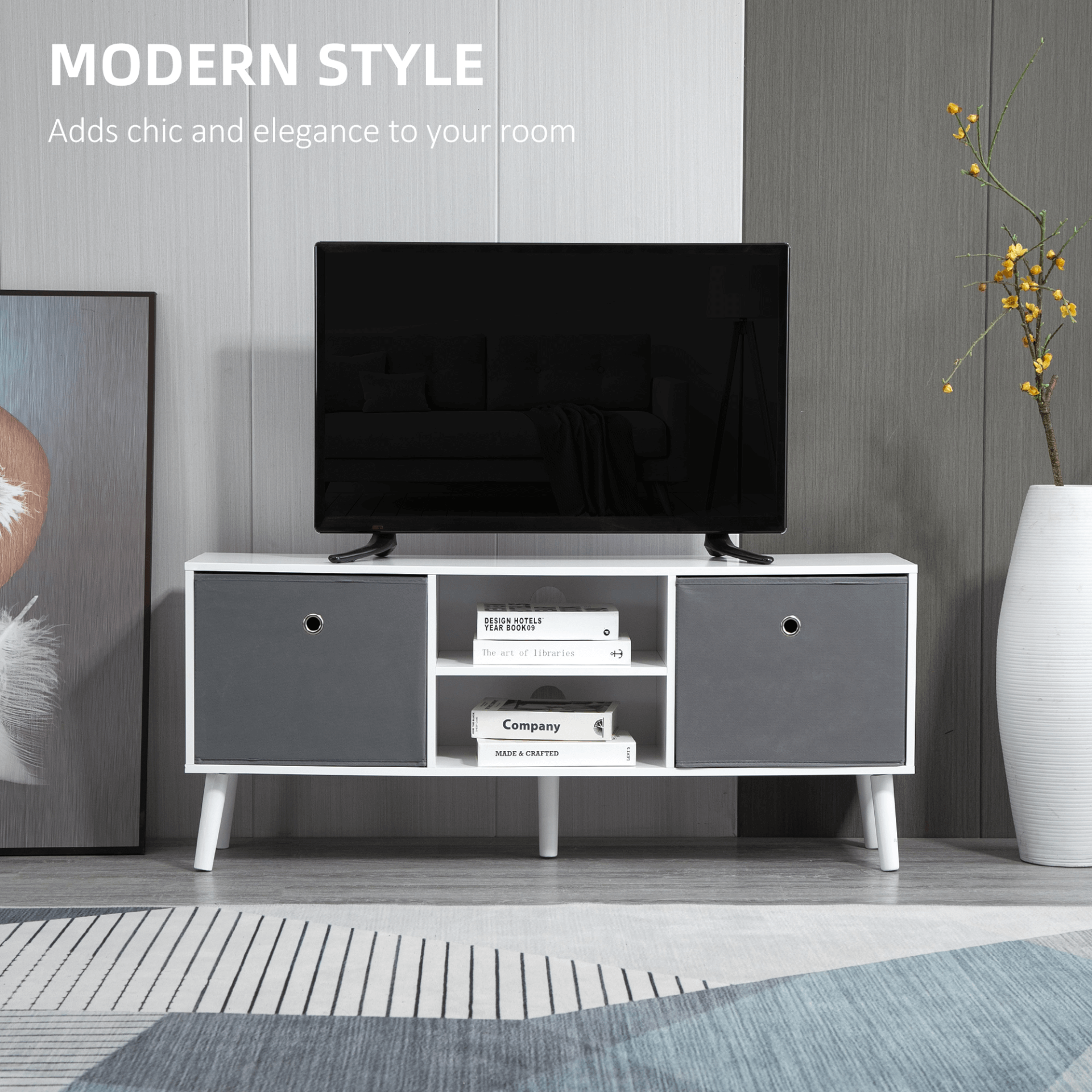 TV Cabinet Stand with Foldable Drawers & Shelves, Organize your space with our TV cabinet for 50