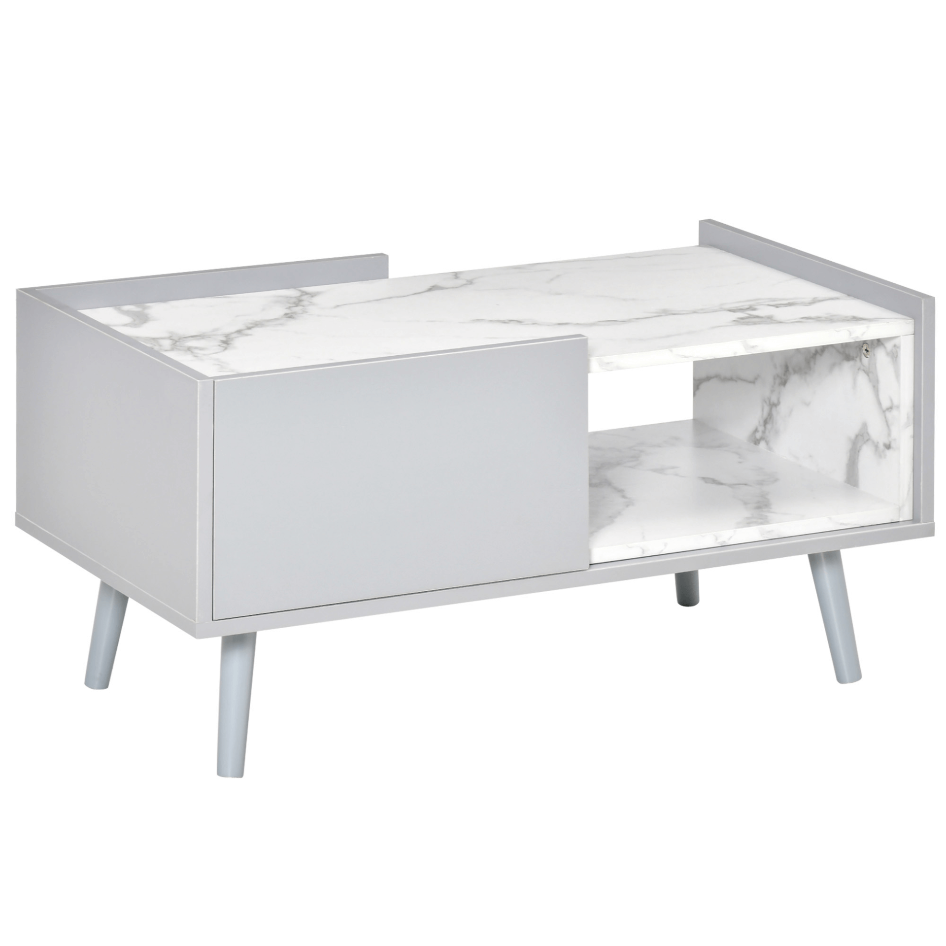 Modern Marble-Effect Coffee Table with Storage, Elevate your living room with a stylish marble-effect coffee table. Features a two-tone design, inner storage, and a sleek look. Perfect for modern decor.