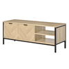 Double Door TV Cabinet Stand with Storage, Living or bedroom stylish, natural finish TV cabinet stand. Features double-door storage and adjustable shelves. Perfect for your entertainment setup!