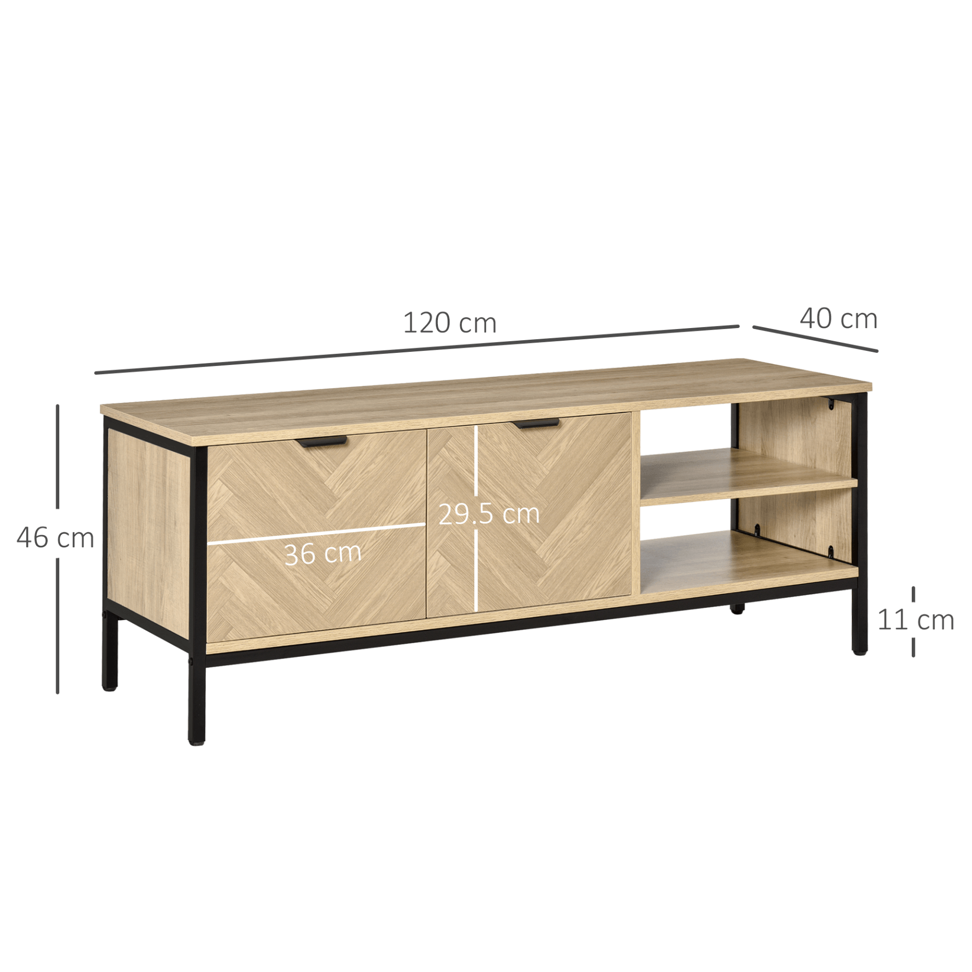 Double Door TV Cabinet Stand with Storage, Living or bedroom stylish, natural finish TV cabinet stand. Features double-door storage and adjustable shelves. Perfect for your entertainment setup!