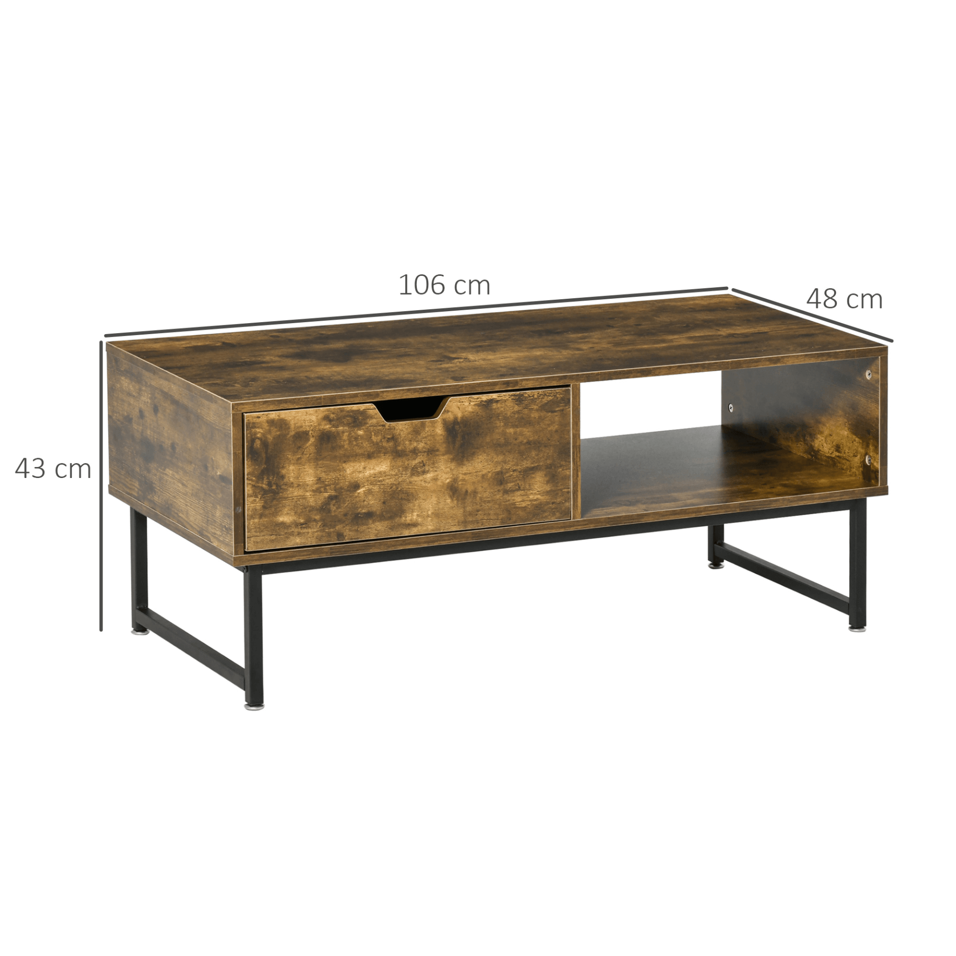 Rustic Industrial Coffee Table with Storage, Upgrade your space with this Industrial Coffee Table. Features a rustic wooden top, metal frame, and ample storage. Perfect for living rooms, or receptions.