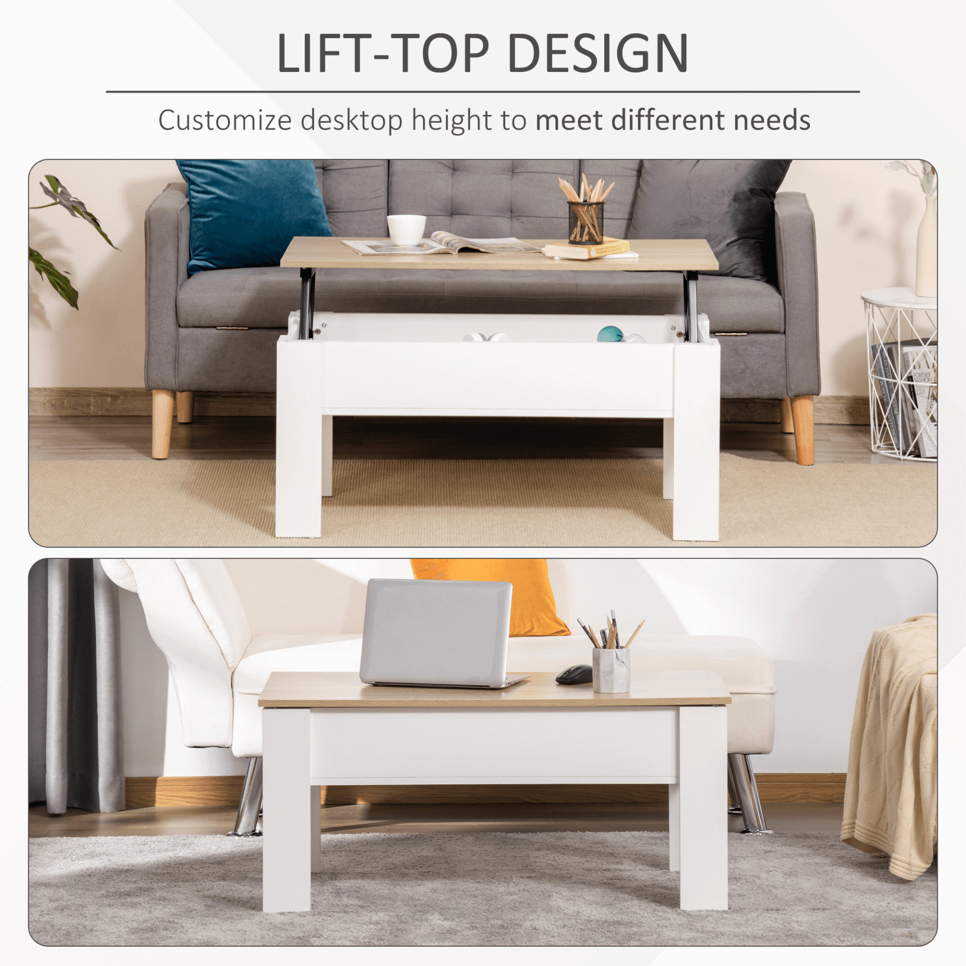 Lift Top Coffee Table with Hidden Storage, Modern Piece, Upgrade your living room with a sleek, multifunctional lift-top coffee table featuring hidden storage and a convenient work surface. Stylish and practical!