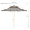 Stylish 2.7m Double Tier Patio Parasol - Bamboo Frame, Grey, Enhance your outdoor space with our wind-resistant, adjustable 2.7m Double Tier Patio Parasol featuring a stylish bamboo frame and grey canopy.