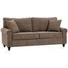 Elegant 2 Seater Sofa with Nailhead Trim, Discover our elegant 2 seater sofa with brown fabric, nailhead trim, cushions & throw pillows. Perfect for living rooms & small apartments.