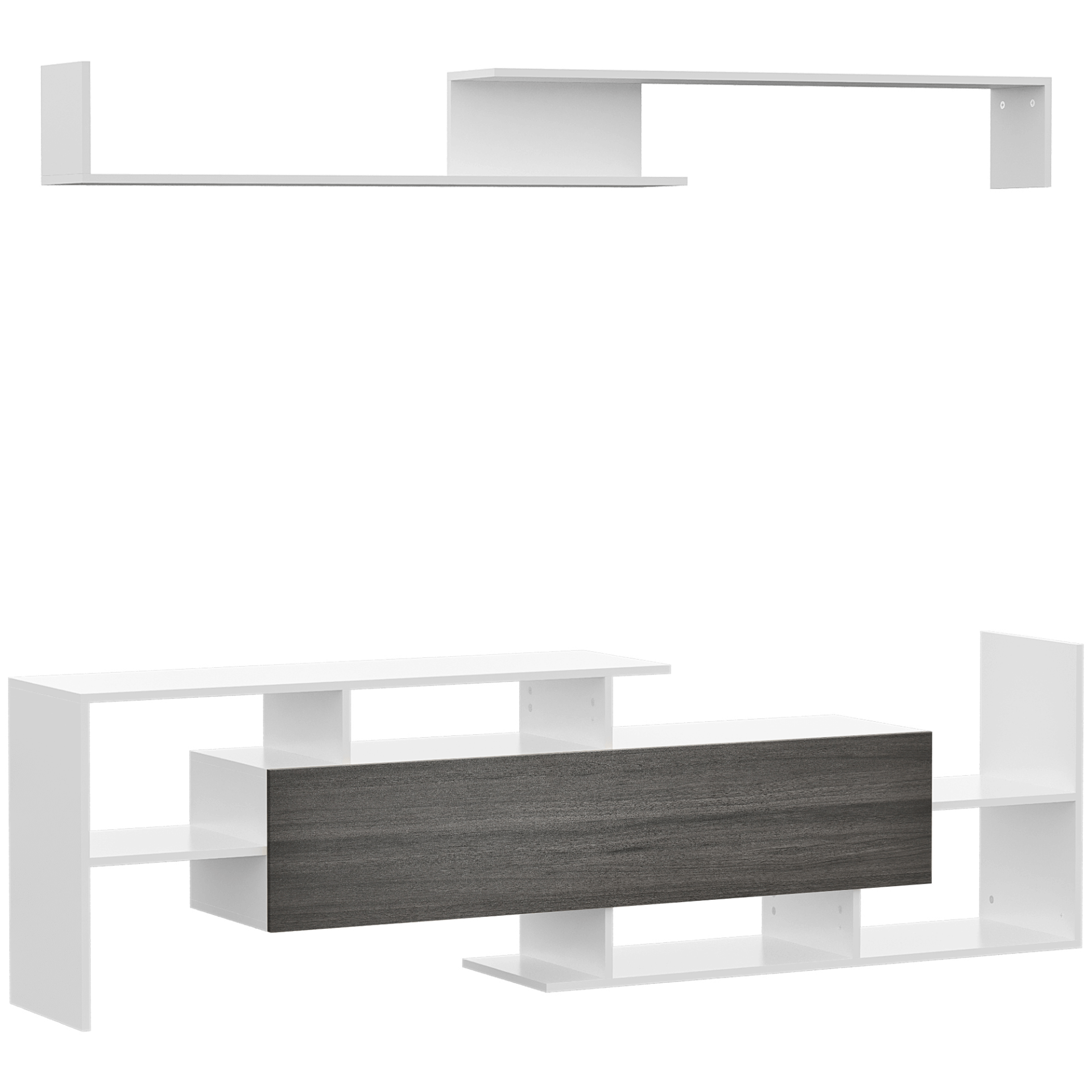 Modern TV Cabinet & Shelf Set, Elegant Storage, White & Grey, Sleek TV Cabinet & Wall Shelf for 65