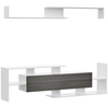 Modern TV Cabinet & Shelf Set, Elegant Storage, White & Grey, Sleek TV Cabinet & Wall Shelf for 65" & 50" TVs. Features ample storage with concealed cabinets and side shelves. Perfect modern living room solution.