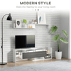 Modern TV Cabinet & Shelf Set, Elegant Storage, White & Grey, Sleek TV Cabinet & Wall Shelf for 65" & 50" TVs. Features ample storage with concealed cabinets and side shelves. Perfect modern living room solution.