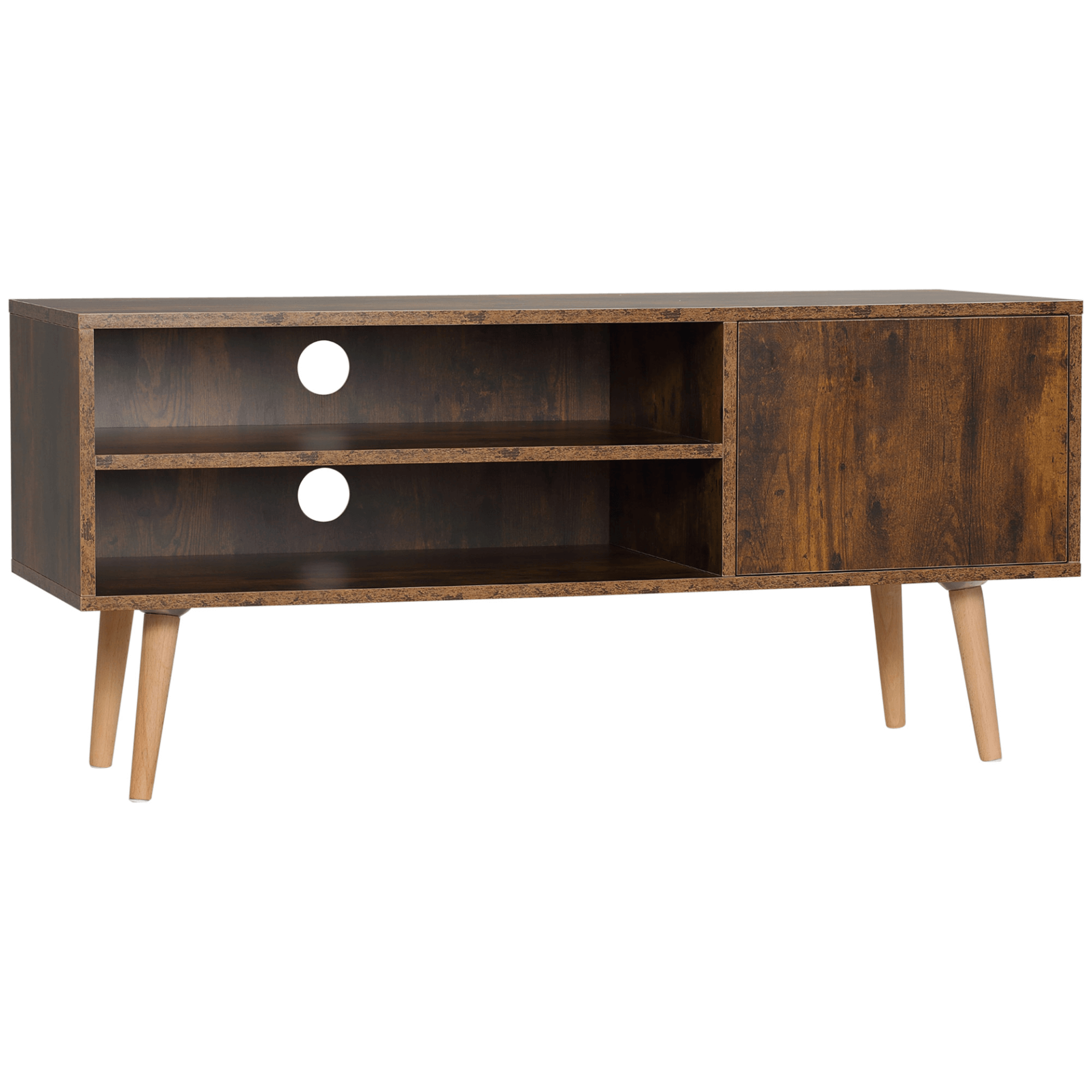 Stylish Brown TV Unit Cabinet for TVs up to 55 Inches, Retro brown TV stand with cupboard and shelves, ideal for 55