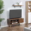 Stylish Brown TV Unit Cabinet for TVs up to 55 Inches, Retro brown TV stand with cupboard and shelves, ideal for 55" TVs. Features cable management and ample storage. Perfect for enhancing living room décor.