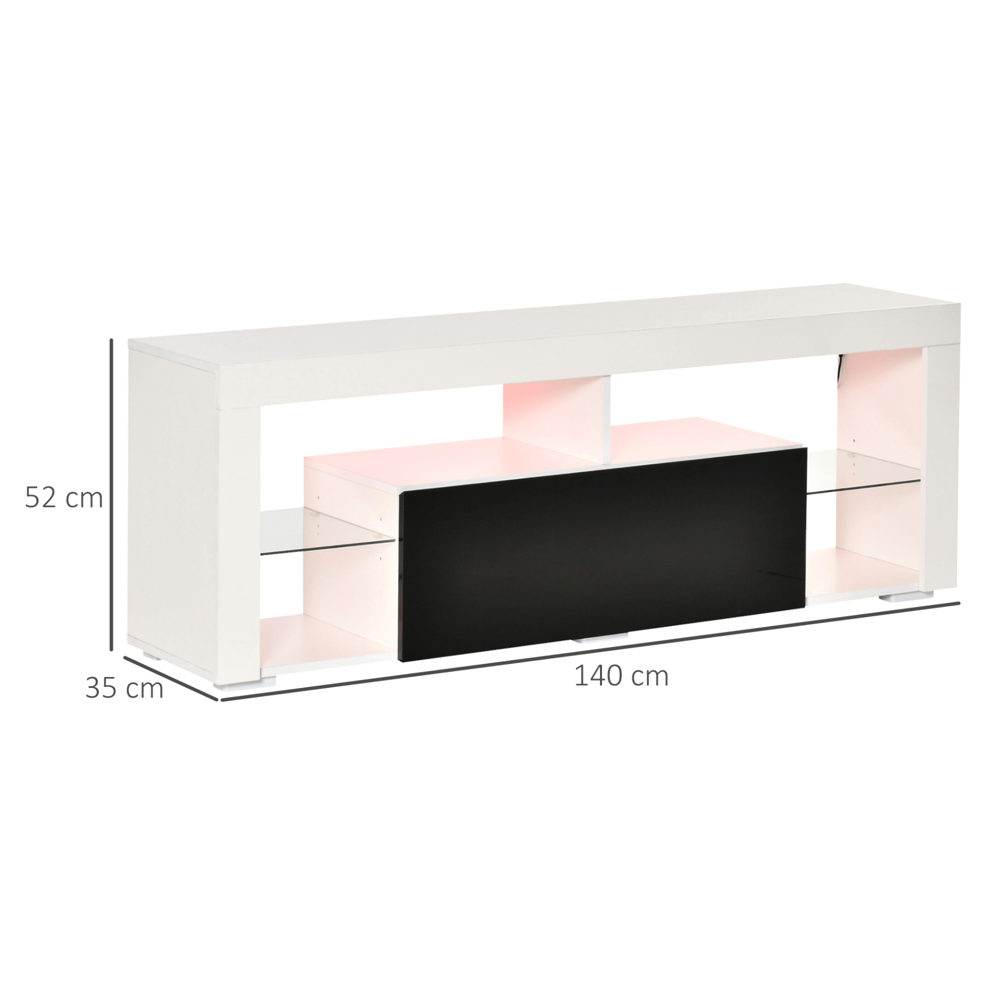 Sleek 140cm TV Stand LED RGB Lights, Discover the sleek 140cm TV stand with LED RGB lights, ample storage for 55-inch TVs, and high gloss black & white design. Perfect for modern living spaces!