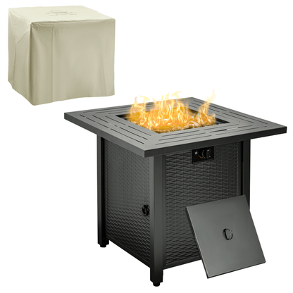 Outsunny 40000 BTU Propane Fire Pit Table - Black, Enhance your outdoor space with the Outsunny Propane Fire Pit Table, featuring smokeless design, lava rocks, and protective cover.