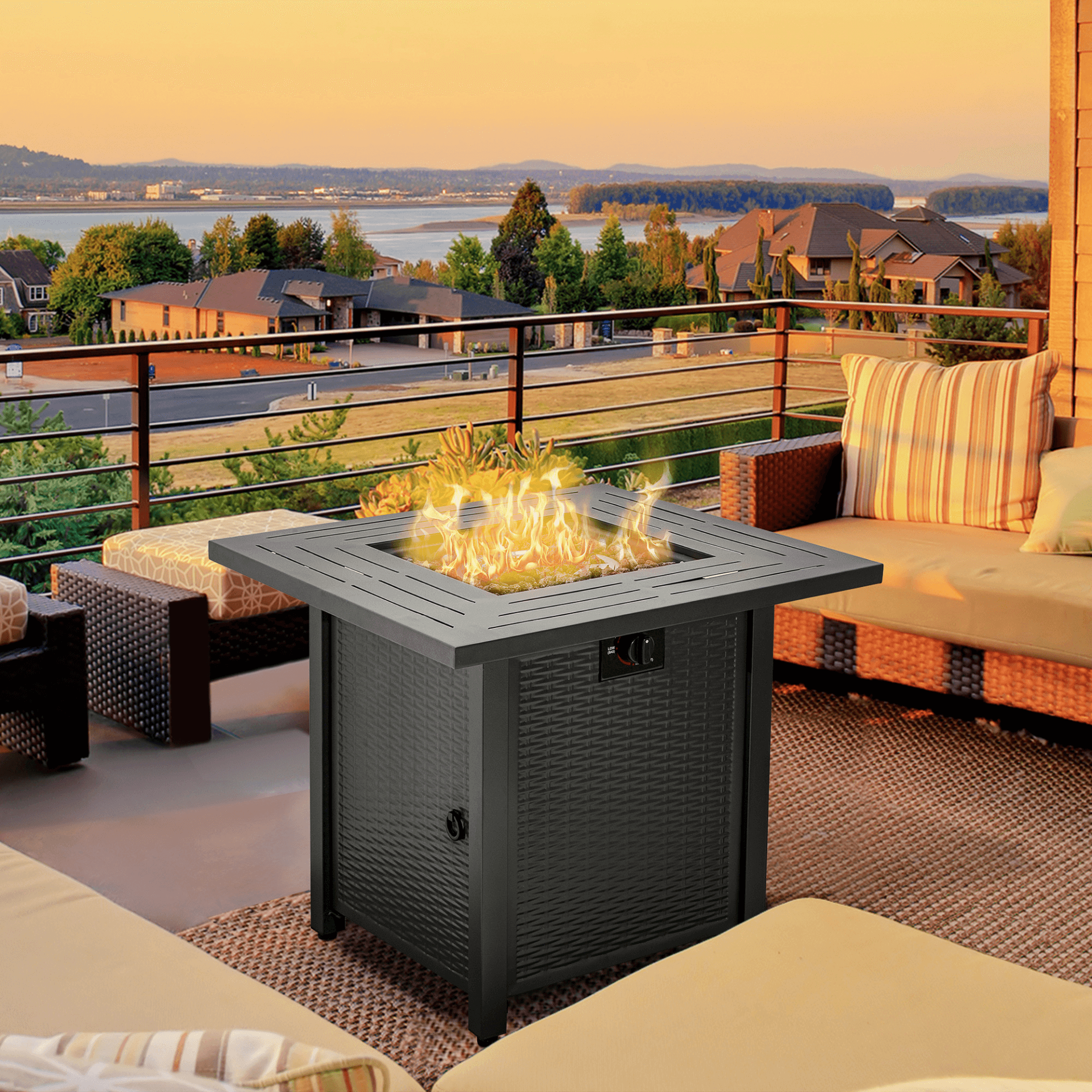 Outsunny 40000 BTU Propane Fire Pit Table - Black, Enhance your outdoor space with the Outsunny Propane Fire Pit Table, featuring smokeless design, lava rocks, and protective cover.