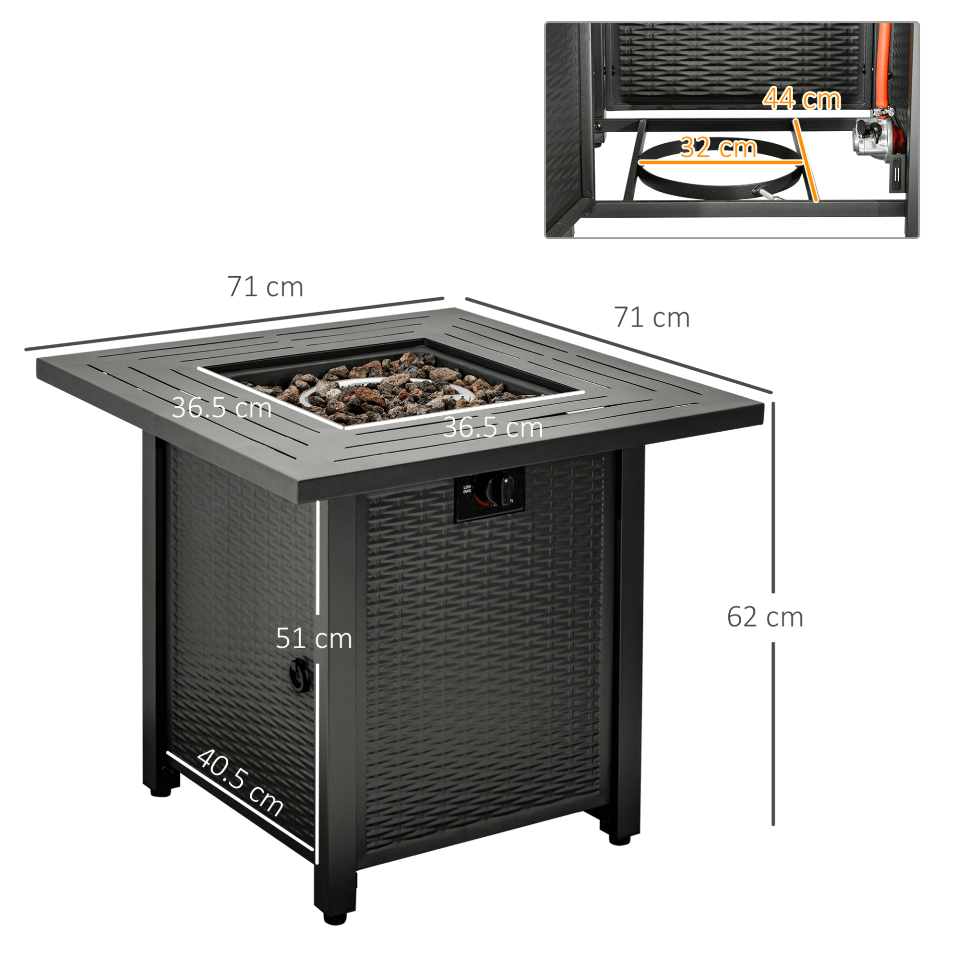 Outsunny 40000 BTU Propane Fire Pit Table - Black, Enhance your outdoor space with the Outsunny Propane Fire Pit Table, featuring smokeless design, lava rocks, and protective cover.