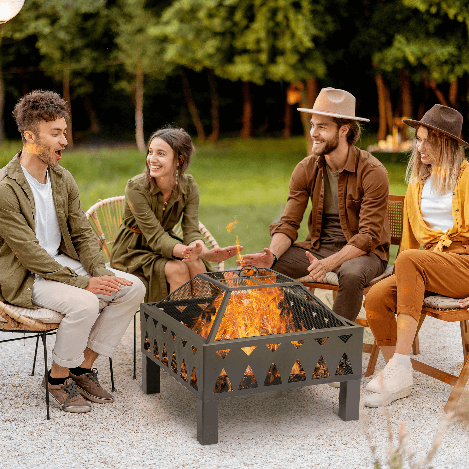 Outsunny Outdoor Fire Pit - Cozy Black Wood Burner, Enjoy cozy evenings with the Outsunny Fire Pit. Stylish, functional, and perfect for your patio or backyard gatherings.