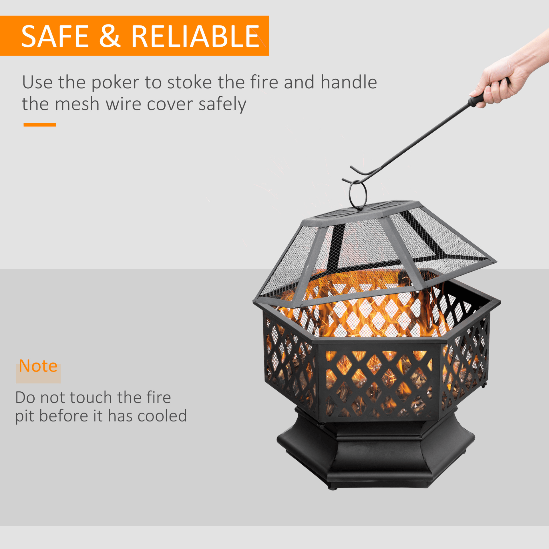 Outsunny Bronze Hexagonal Outdoor Fire Pit - Portable Warmth, Enjoy cozy evenings with the Outsunny Fire Pit. Unique hexagonal design, screen cover, and poker for a perfect outdoor ambiance.