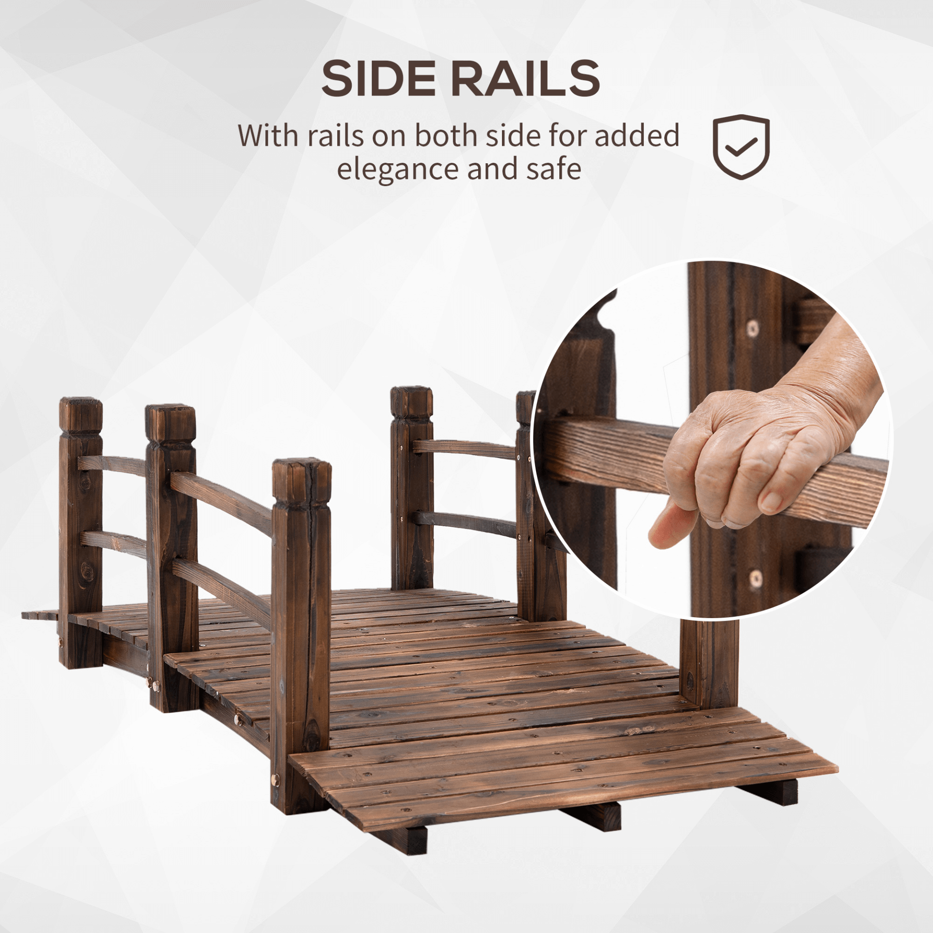 Wooden Garden Bridge | Stained Arc Outdoor Walkway, Elevate your garden with the Outsunny Wooden Garden Bridge. Ideal for ponds, streams, and yards, adding both rustic charm and functionality.