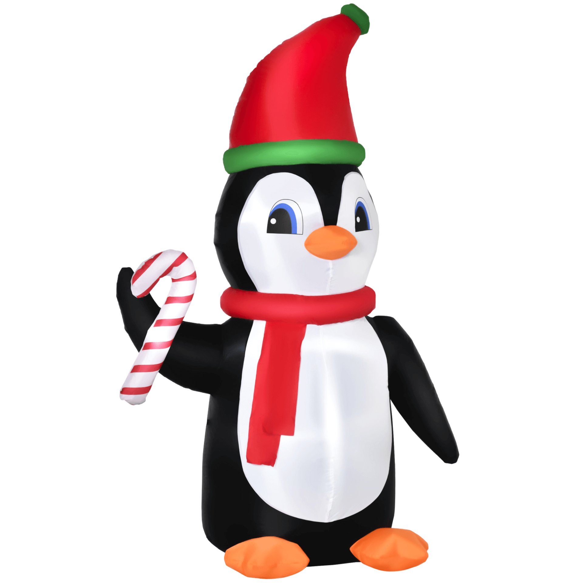 8ft Inflatable Christmas Penguin with LED Lights, Transform your yard into a festive wonderland with this 8ft Inflatable Christmas Penguin holding a candy cane. Perfect for holiday cheer!