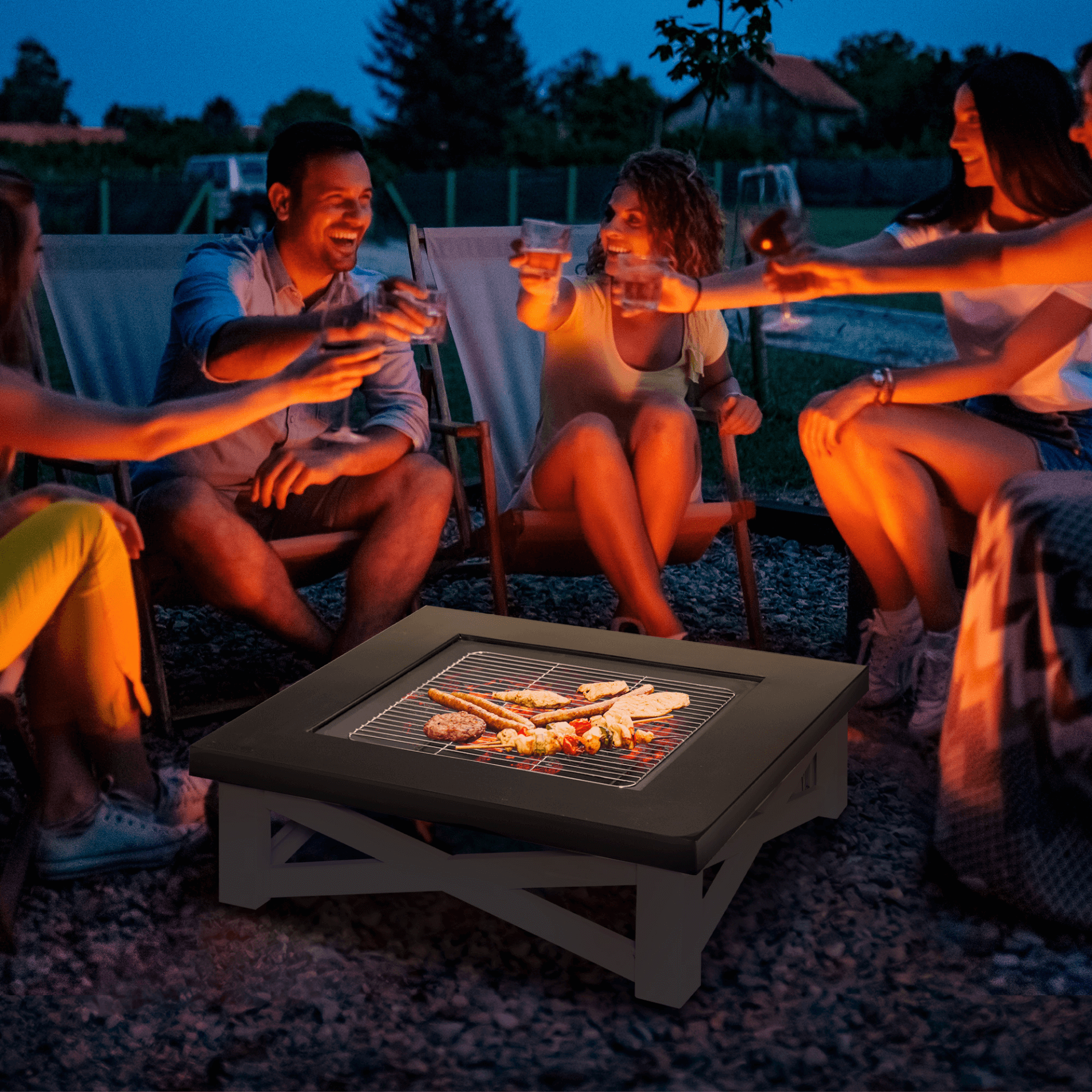 Outsunny 3-in-1 Metal Fire Pit & BBQ Grill - Black, Enjoy warmth and grilling with the Outsunny Large Firepit, perfect for backyards, camping, and bonfires. Dimensions: 86 x 86 x 38cm.