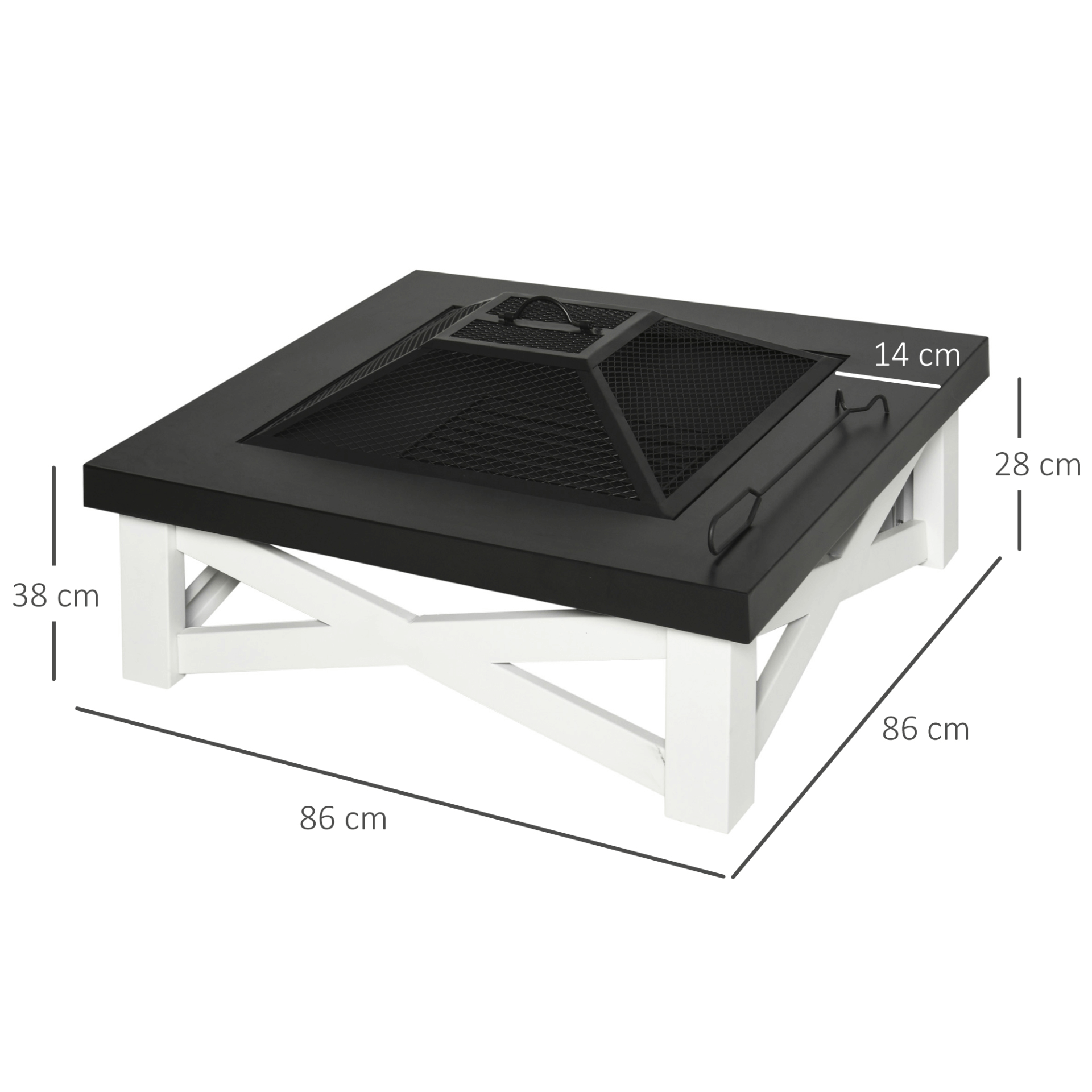 Outsunny 3-in-1 Metal Fire Pit & BBQ Grill - Black, Enjoy warmth and grilling with the Outsunny Large Firepit, perfect for backyards, camping, and bonfires. Dimensions: 86 x 86 x 38cm.