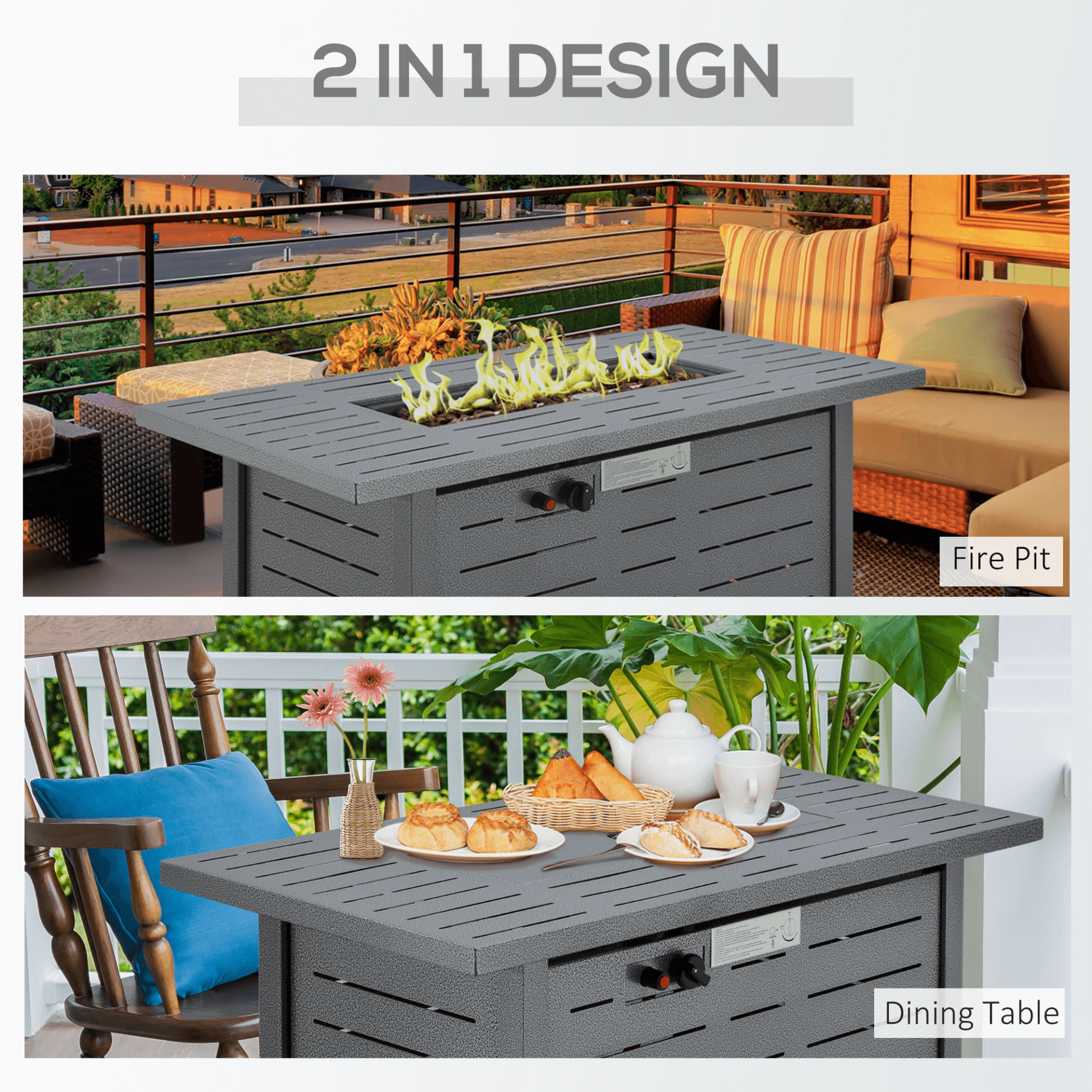 Outsunny 50000BTU Propane Gas Fire Pit Table, Enjoy warmth and dining with the Outsunny Fire Pit Table. Stylish design enhances your patio while providing 50,000 BTUs of smokeless heat.