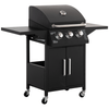 3 Burner Gas BBQ Grill | Portable Barbecue - Durable Black, Cook for large groups with the 3 Burner Gas BBQ Grill. Features warming rack, side shelves, storage cabinet & thermometer. Perfect for gatherings.