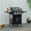 3 Burner Gas BBQ Grill | Portable Barbecue - Durable Black, Cook for large groups with the 3 Burner Gas BBQ Grill. Features warming rack, side shelves, storage cabinet & thermometer. Perfect for gatherings.