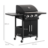 3 Burner Gas BBQ Grill | Portable Barbecue - Durable Black, Cook for large groups with the 3 Burner Gas BBQ Grill. Features warming rack, side shelves, storage cabinet & thermometer. Perfect for gatherings.