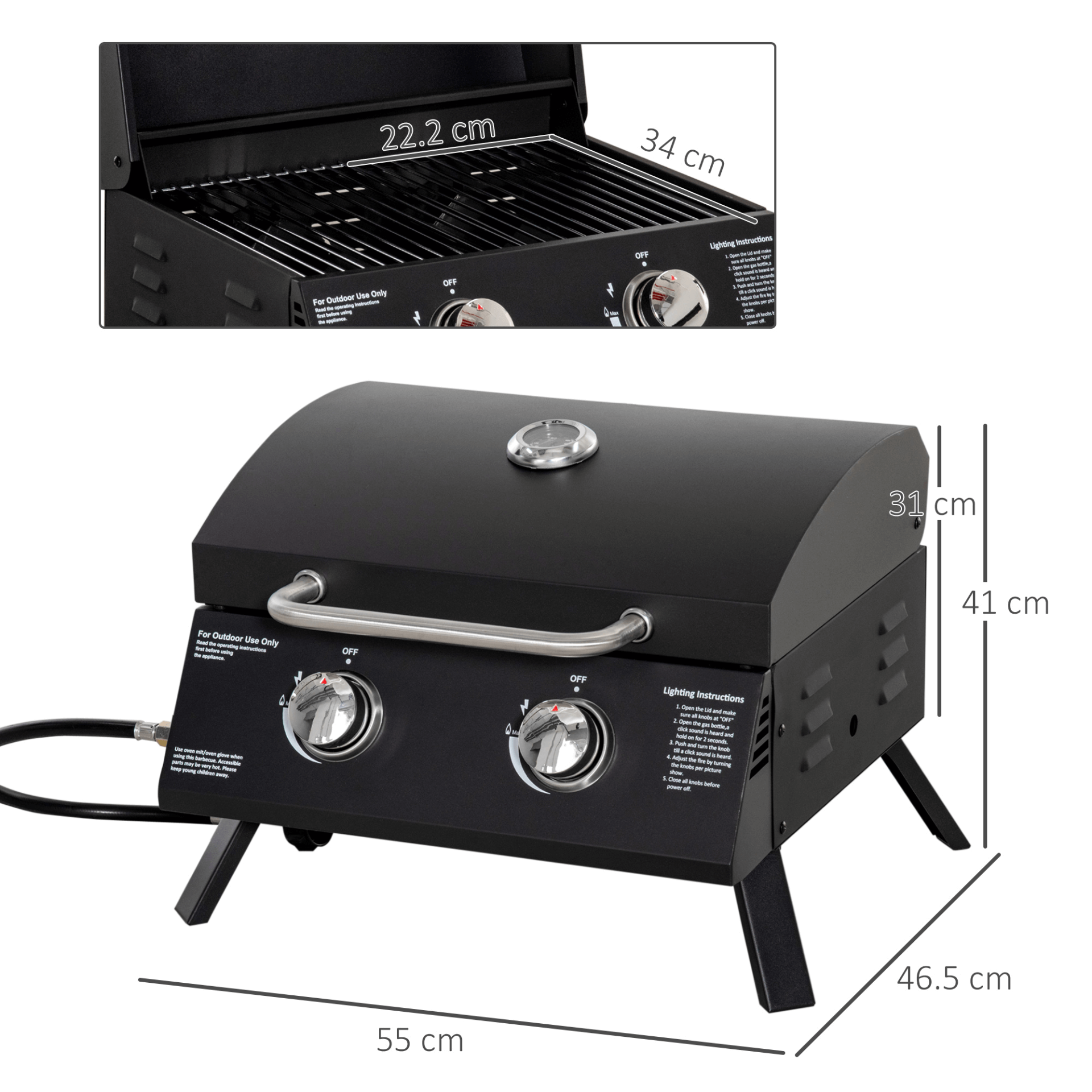 2 Burner Gas BBQ Grill - Portable & Durable, Burner Gas BBQ Grill. Portable, folding, and made of carbon steel, it’s perfect for outdoor cooking with easy control and a built-in thermometer.