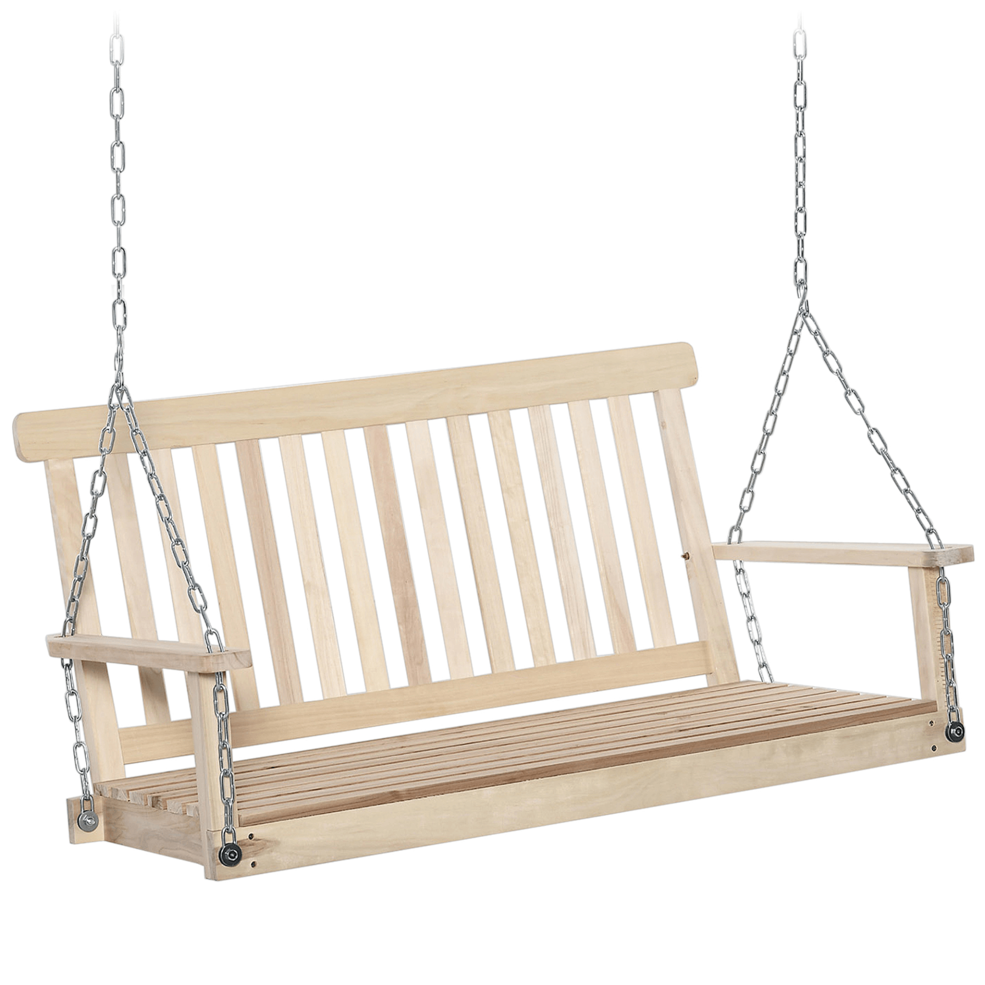 2-Seater Wooden Swing Bench - Natural Garden Swing, Enjoy this stylish and durable 2-seater wooden swing bench. Perfect for gardens, with galvanized steel attachments for easy hanging.