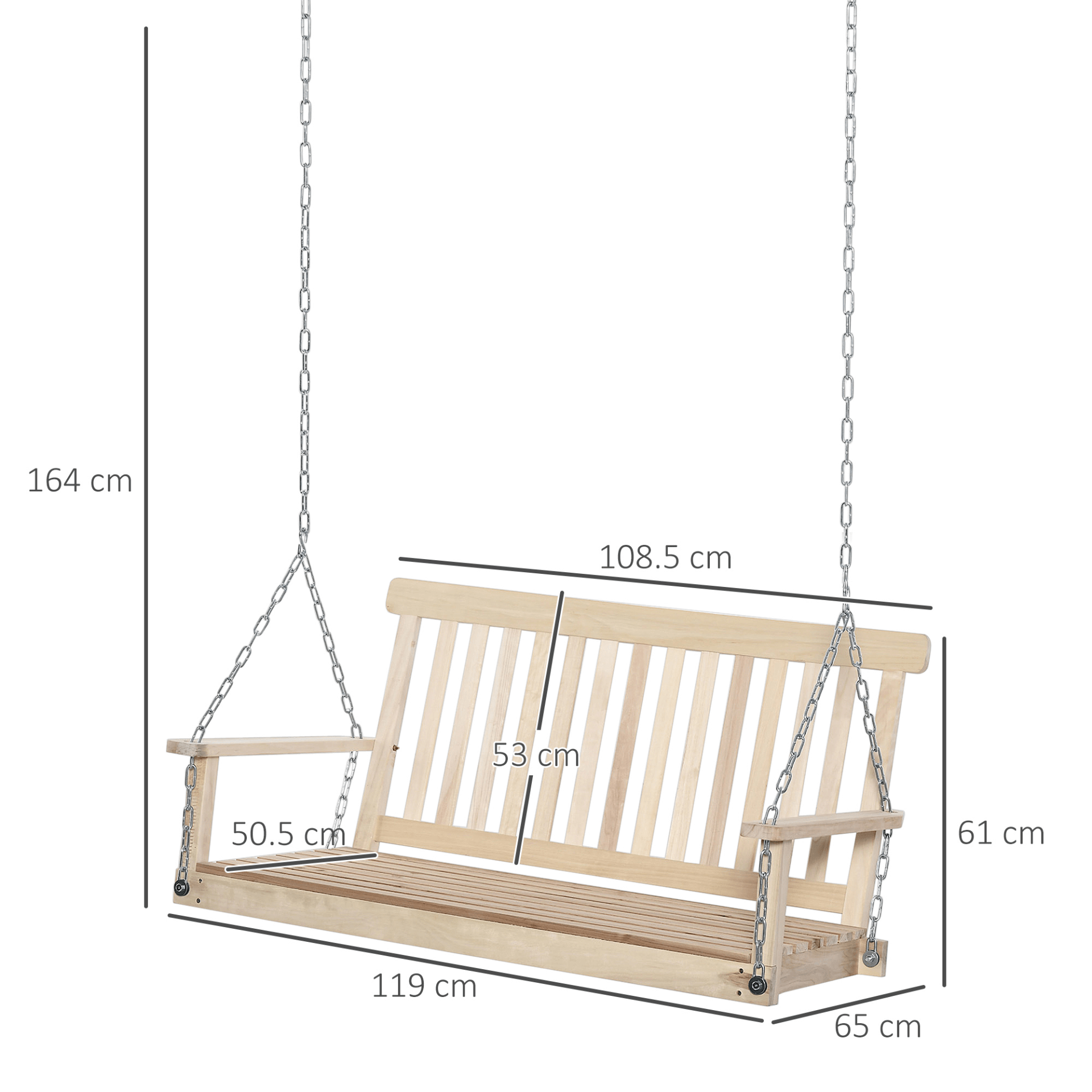 2-Seater Wooden Swing Bench - Natural Garden Swing, Enjoy this stylish and durable 2-seater wooden swing bench. Perfect for gardens, with galvanized steel attachments for easy hanging.