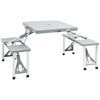 Portable Foldable Camping Picnic Table with Seats - Grey, Enhance outdoor adventures with this collapsible camping picnic table featuring four seats, chairs, and an umbrella hole. Ideal for BBQs and trips.