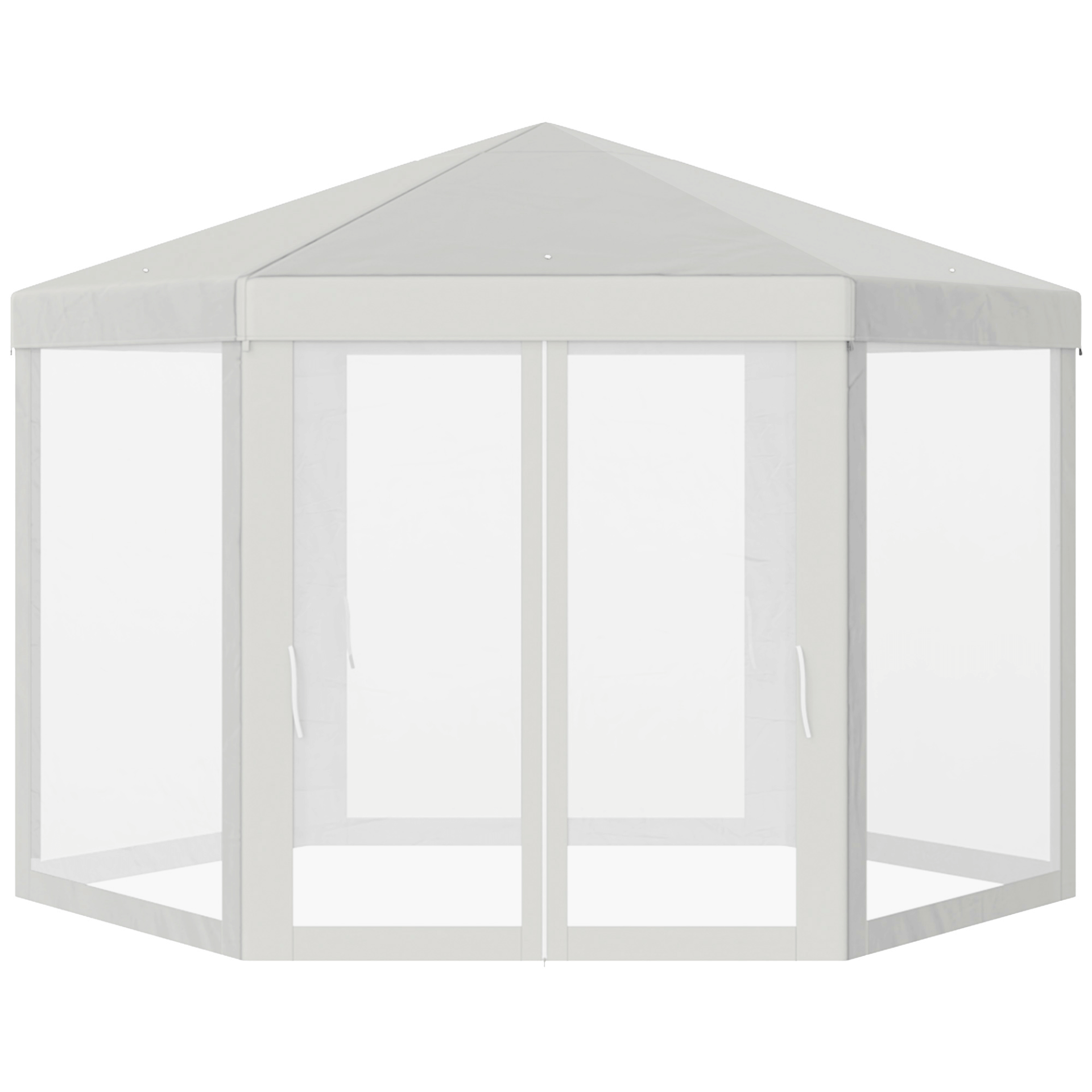 4M Hexagon Netting Gazebo Tent - Creamy White, Spacious creamy white patio canopy with mesh walls. Ideal for outdoor parties, featuring a hexagon shape and protective roof for sun protection.